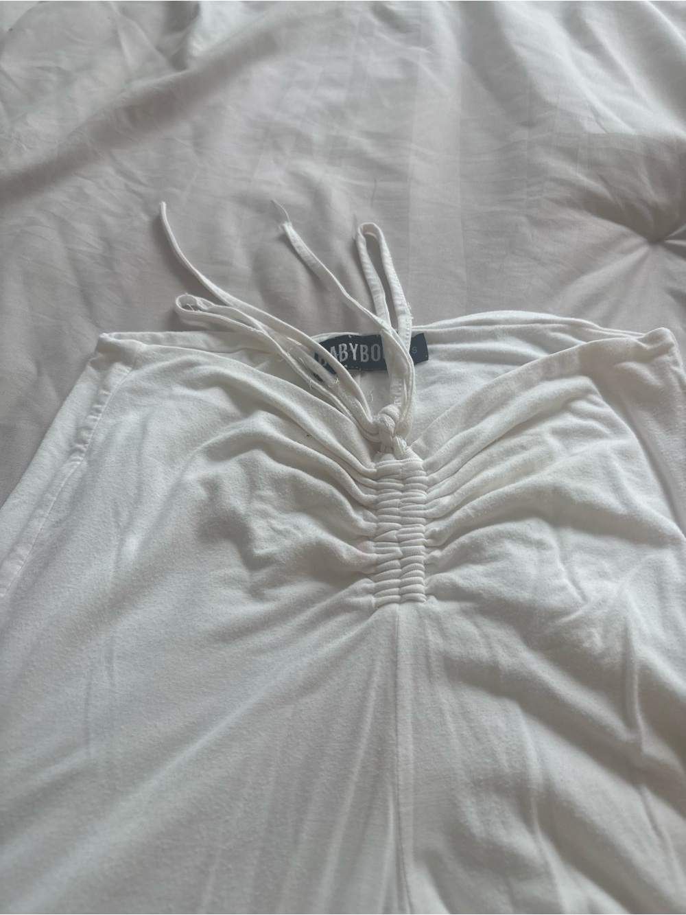 White Ruched Drawstring Wide-Leg Lounge Pants - Picture 2 of 4